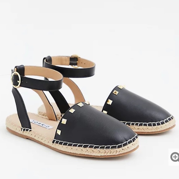 torrid Shoes - Black Faux Leather Studded Espadrille Flats 9 W
